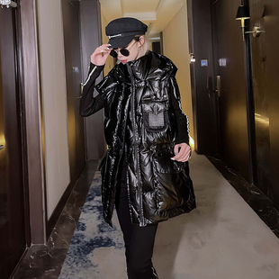 黑色羽绒马甲女欧洲站2025新款冬季外穿韩国东大门中长款欧货马夹