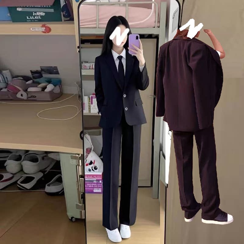 秋季女西服黑色外套大学生上班毕业面试西装大码职业装套装宽松
