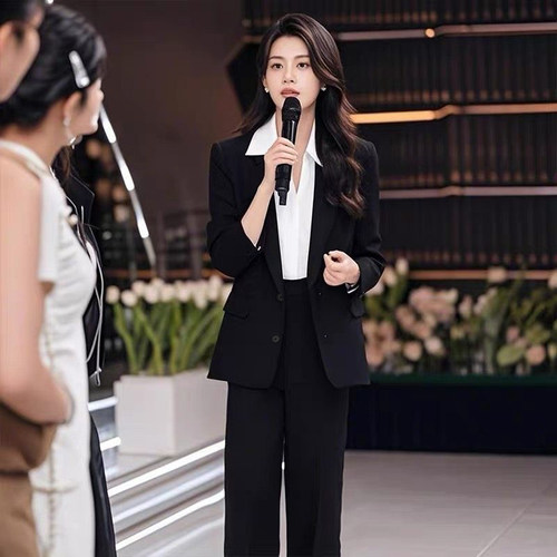 春秋女西装职业套装大学生答辩面试工作服黑色西服外套两扣款正装