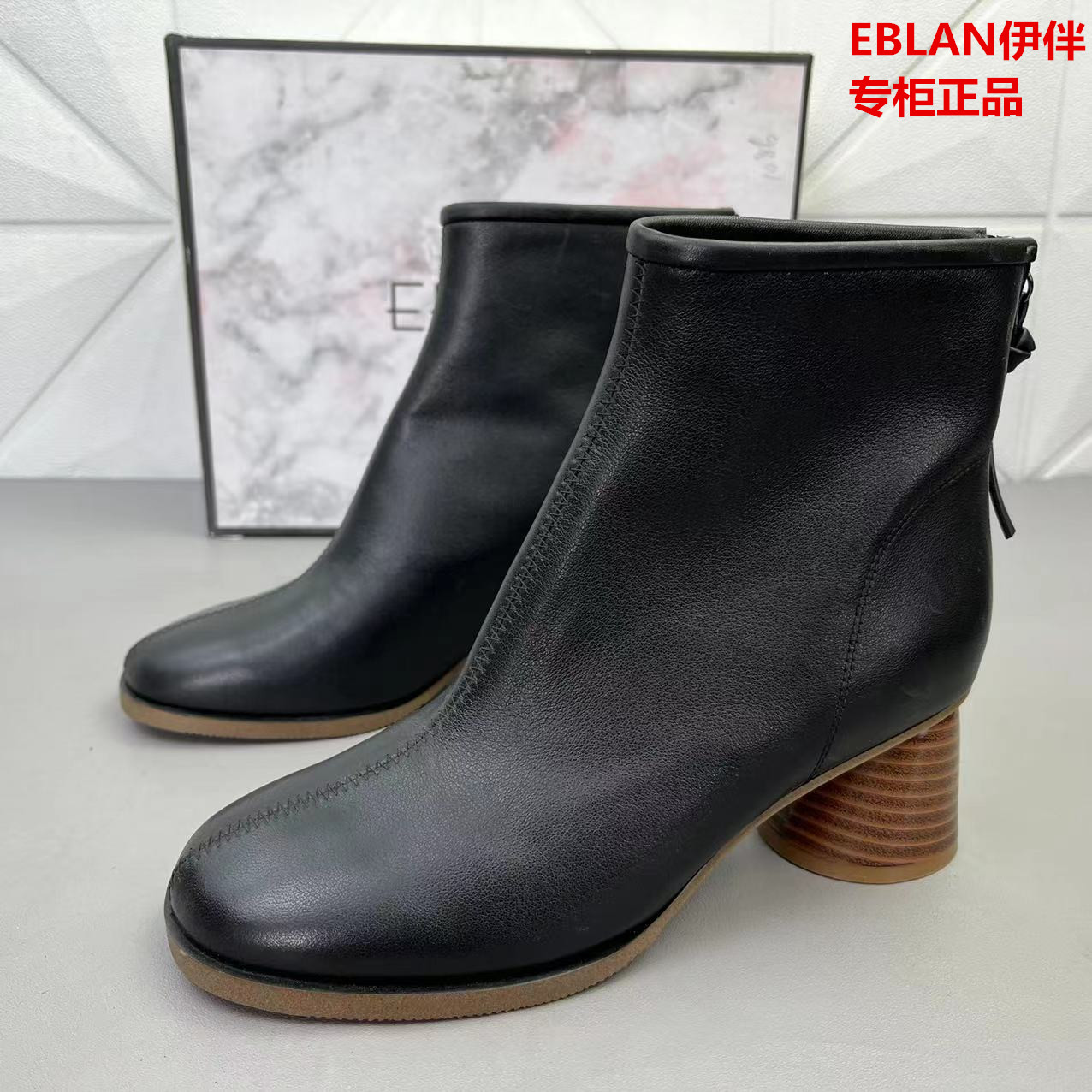 断码捡漏法式粗跟时装靴真皮女鞋