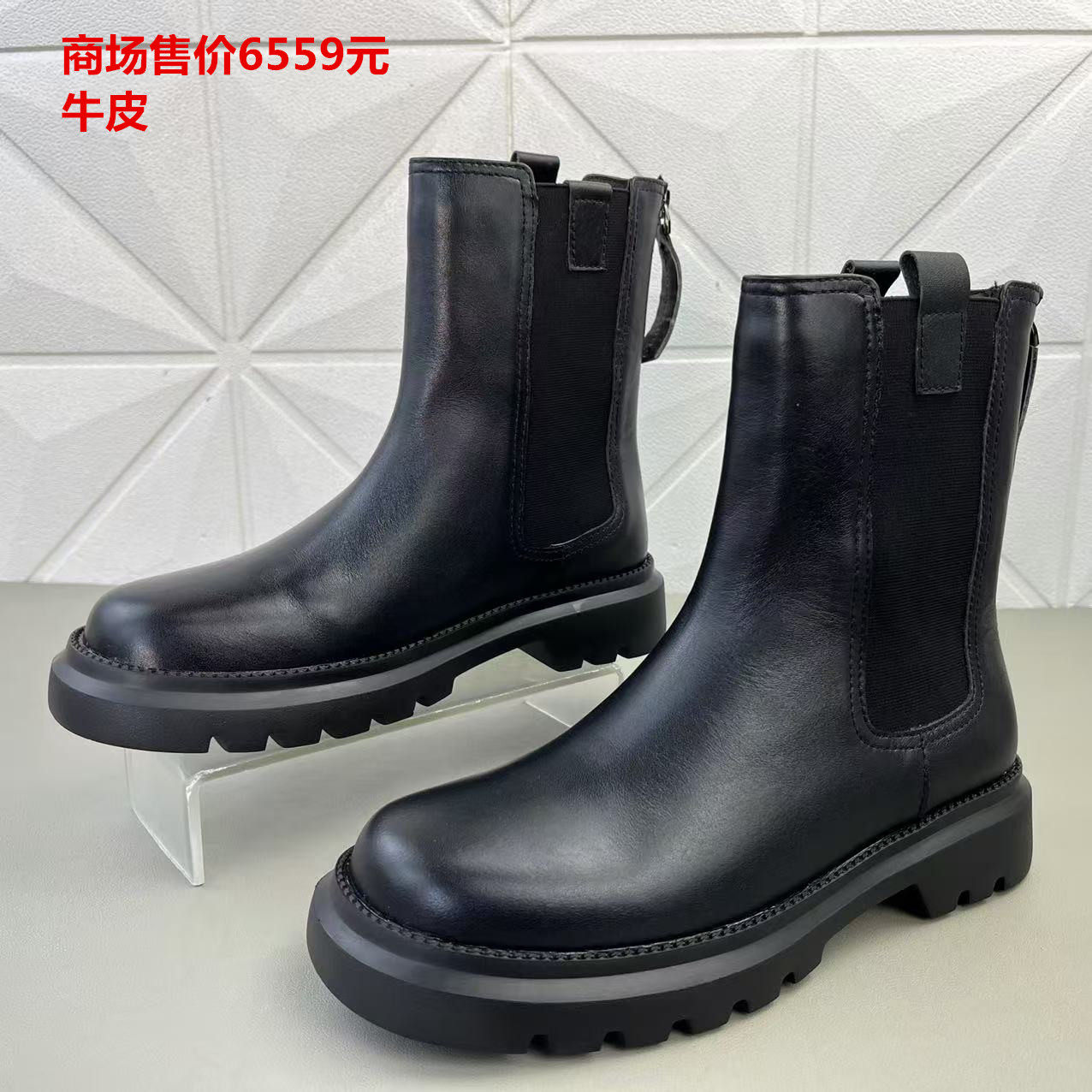 商场撤柜处理户外流行粗跟女鞋韩版牛皮短靴外贸新款百搭切尔西靴
