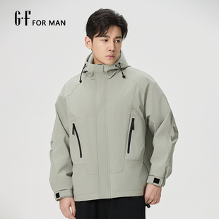 GF男装  春季多口袋韩版微潮纯色连帽户外夹克外套 S/S12051009