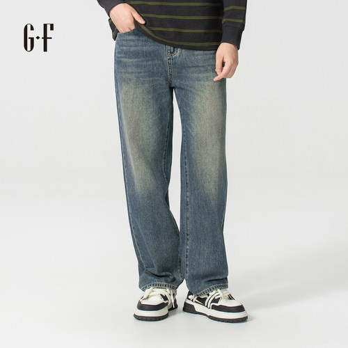 GF男装 秋季休闲简约舒适百搭直筒阔版牛仔松紧裤 S/A 210253002