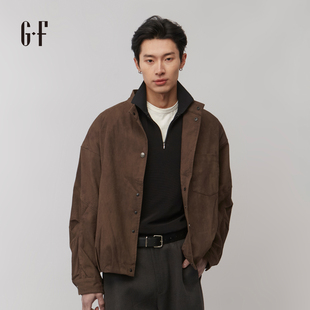 GF 春季美拉德咖色肌理工装口袋宽松休闲立领夹克外套 120261011