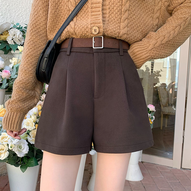 Real price autumn and winter show thin high waist woolen A-line boots pants casual wide leg shorts