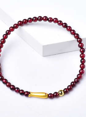 S925银小金鱼福牌串珠手链女事事顺遂中国风石榴石手串首饰手饰品