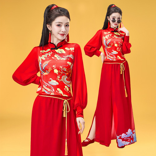 新款成人扇子舞打鼓套装喜庆服装