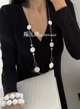 几何串珠项链长金属颈链毛衣链女