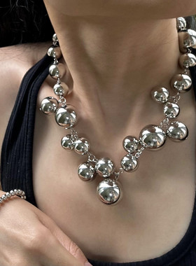 串珠多层银色圆球项链锁骨链