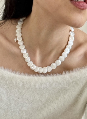女白色贝壳chic颈链叠戴
