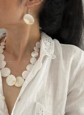 白色贝壳项链颈链女式叠戴
