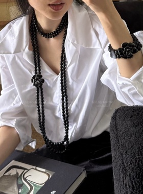 黑珍珠圆串长项链颈链叠戴多层