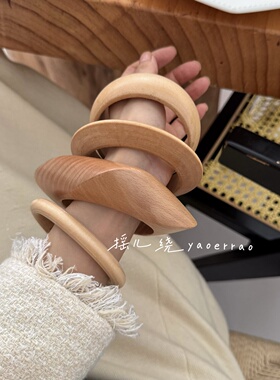 方块圆形夸张木质手镯环叠戴