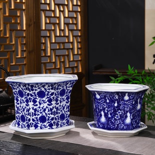 江西景德镇高温陶瓷大花盆大码矮胖宽口大口径落地家用带托盘栽树