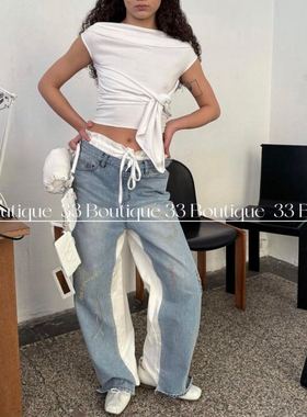 现货 正品授权 Openyy 24ss拼色涂鸦休闲牛仔裤卫裤