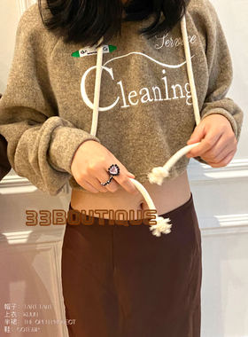 现货! KIJUN 设计师品牌22AW连帽超短款露脐字母刺绣卫衣显瘦百搭