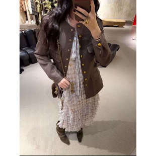 现货 正品 Cello Sonata 25秋宽松人丝格子系带荷叶边长连衣裙