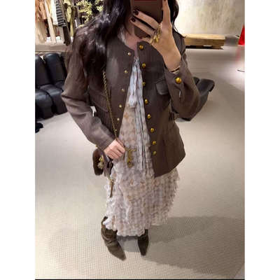 现货 正品 Cello Sonata 25秋宽松人丝格子系带荷叶边长连衣裙