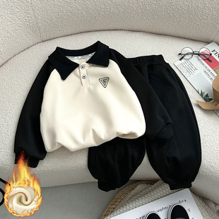 三折品牌特价 加绒运动服休闲男童女童外穿卫裤 套装 中大童秋冬新品