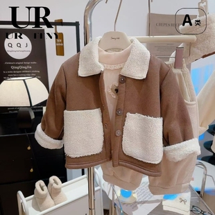 中大童羊羔绒外套加厚加绒保暖上衣 三折专区品牌店撤柜秋冬新款