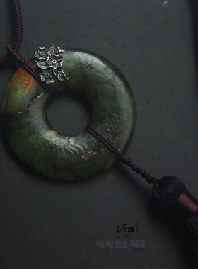 【骑单车的猫】原创设计 和田玉碧玉平安扣圆环流苏袍子长项链子