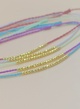 18K金爆闪镭射珠手链好运送礼手工转运编织手绳情侣款可调节手绳