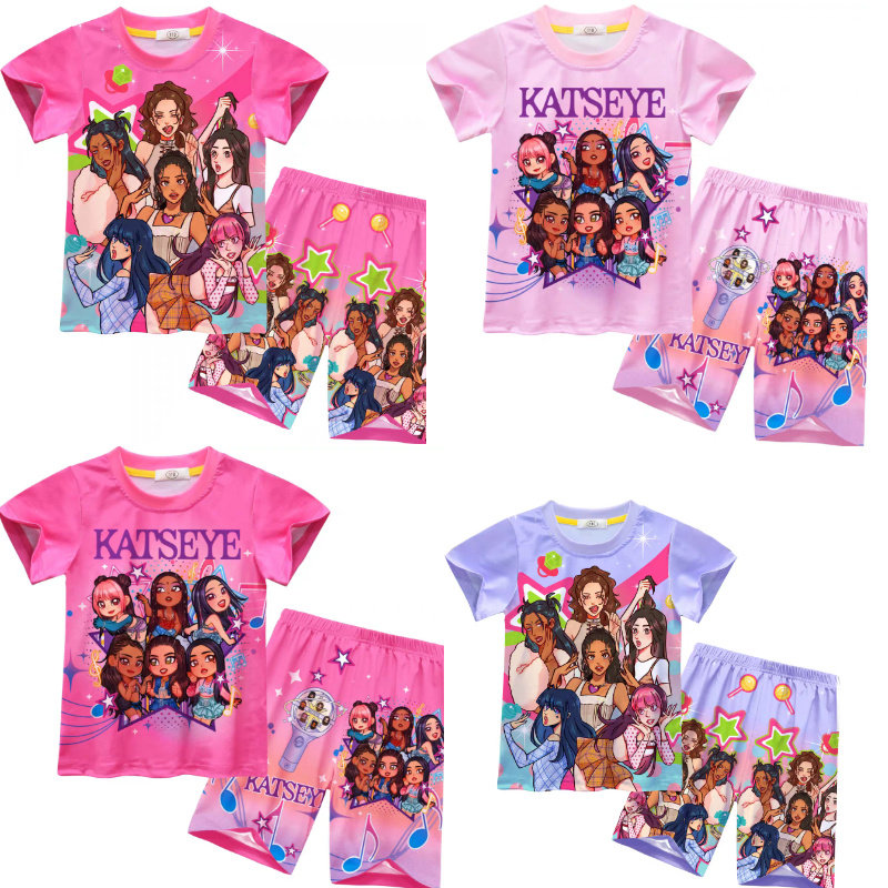 KATSEYE衣服儿童短袖t恤短裤套装女童夏季睡衣家居服,童装/婴儿装/亲子装,套装,淘宝优惠券,粉丝福利购,淘宝优惠卷