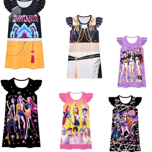 夏季薄款睡衣女童睡裙K-POP猎魔女团鲁米冰丝风家居服女童连衣裙