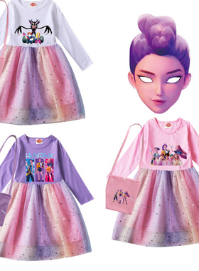 猎魔女团 Kpop Demon Hunter 韩版女童节日 卡通印花童装连衣裙