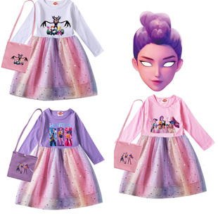 猎魔女团 Kpop Demon Hunter 韩版女童节日 卡通印花童装连衣裙