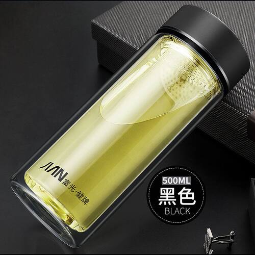 富光双层家用带盖玻璃杯男女学生水杯便携泡茶杯透明杯子X1627 - 封面