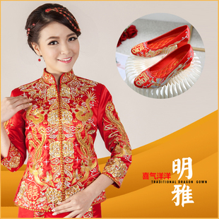 喜气洋洋金银线裙褂龙凤褂新娘结婚中式礼服旗袍敬酒敬茶服可定做