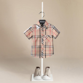 纯棉洋气男宝上衣学院风童装 短袖 伯米吉品牌 男童夏装 儿童格子衬衫
