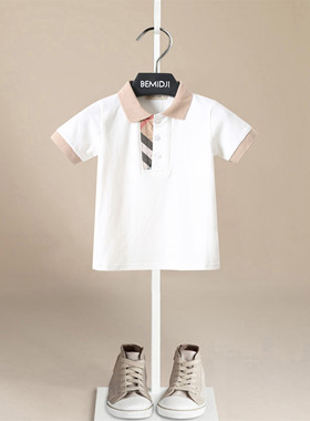 伯米吉童装男童夏装白色polo衫学院风男宝宝t恤纯棉洋气儿童衬衫
