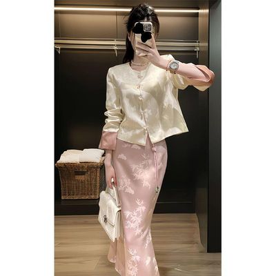 新中式国风唐装盘扣上衣2025新款春季穿搭一整套时尚套装爆款