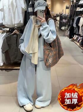 韩系奶呼呼休闲运动服套装女秋冬穿搭拼接圆领卫衣卫裤时尚两件套