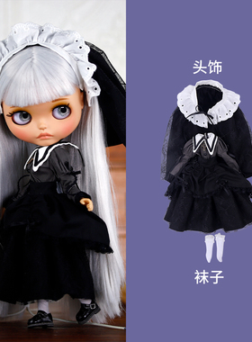 ICY DBS小布娃娃衣服黑色黑暗教堂修女主题套装裙19关节OB24娃衣