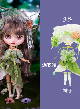 ICY DBS小布娃娃衣服绿色森林花之精灵连衣裙套装19关节ob24娃衣