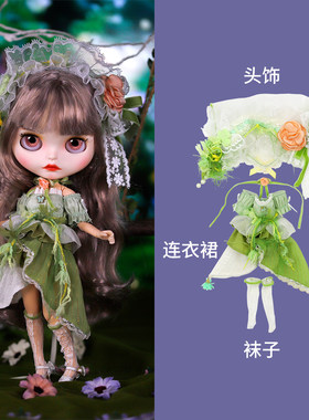 ICY DBS小布娃娃衣服绿色森林花之精灵连衣裙套装19关节ob24娃衣