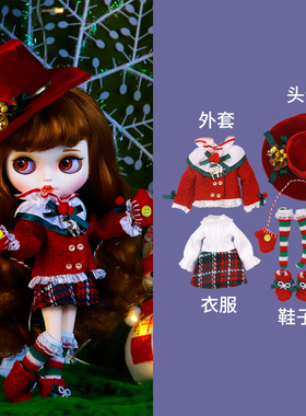 ICY DBS小布娃娃衣服可爱小香风红色圣诞节套装裙19关节ob24娃衣