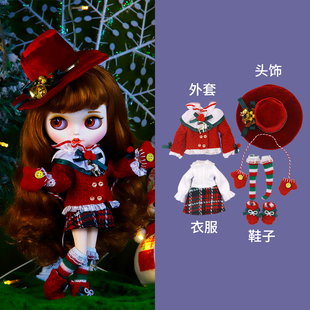 ICY 裙19关节ob24娃衣 DBS小布娃娃衣服可爱小香风红色圣诞节套装