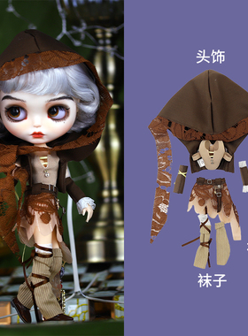 ICY DBS小布娃娃衣服棕色废土二次元风格连帽套装适合19关节娃衣