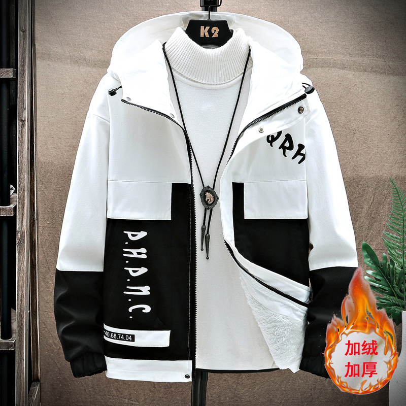 Casual jacket men's Korean fashion a men's winter silver fox Plush men's cool cotton padded clothes