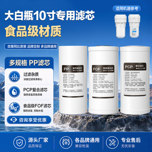 适用海尔等品牌大白瓶蓝瓶前置过滤器10寸PP棉椰壳炭PCP替换滤芯
