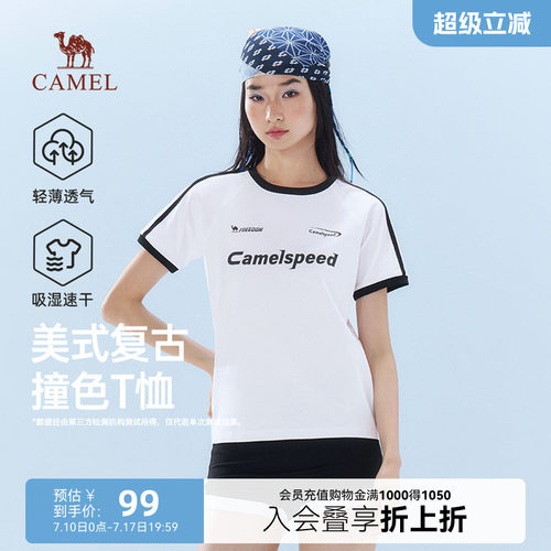 骆驼女装美式复古短袖T恤女夏