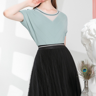 伊诗夏兰薇高级感蝙蝠袖针织衫女秋季新款OL气质圆领短袖套头上衣