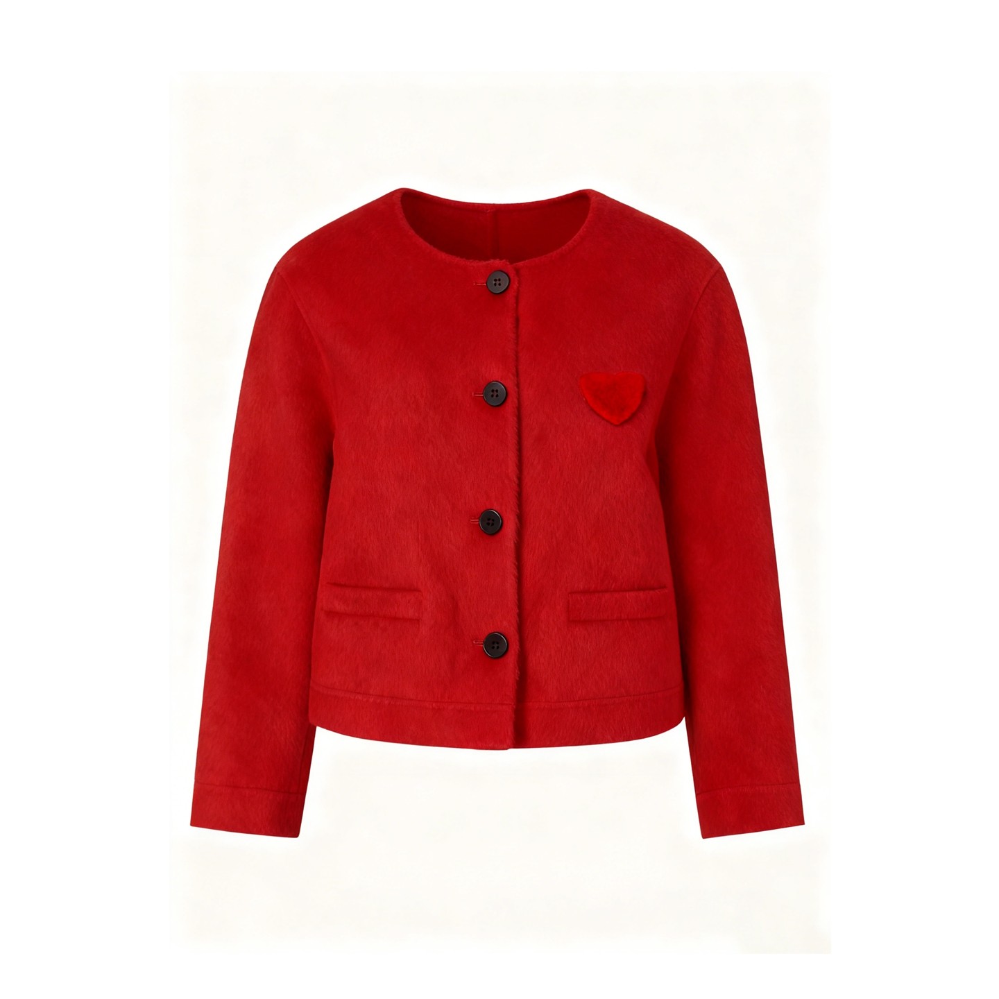 高级感优雅红色圆领羊毛大衣