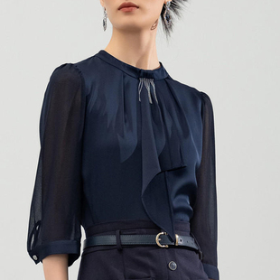 伊诗夏兰薇2024春季新款圆领气质显瘦上衣女百搭洋气高端别致小衫