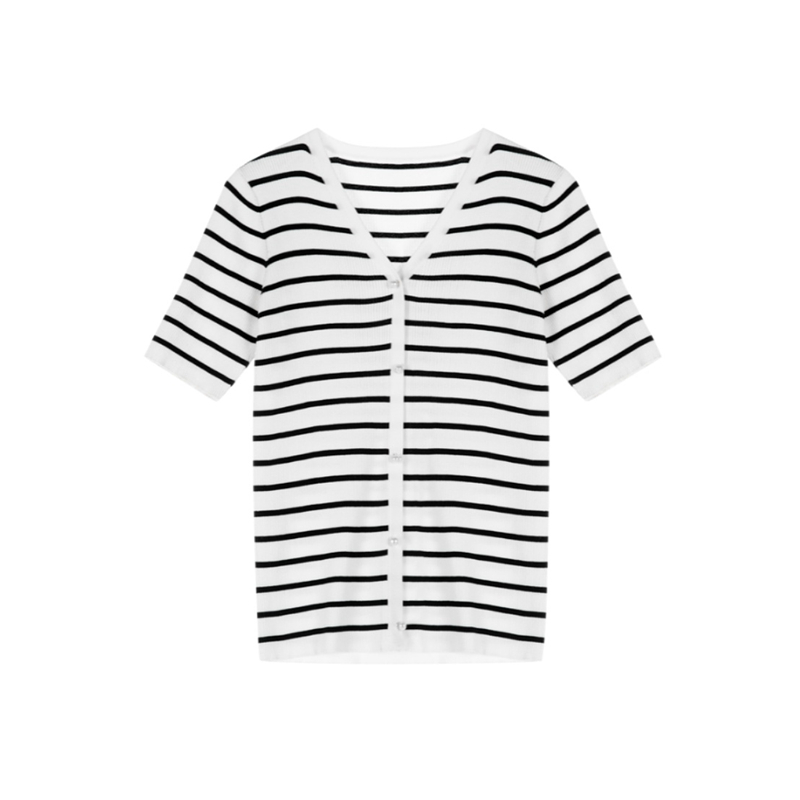 idole奕多套头v领条纹针织衫