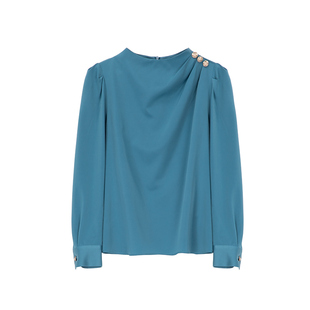 idole奕多秋新款高级感立领丝滑长袖衬衫女设计感小众泡泡袖上衣